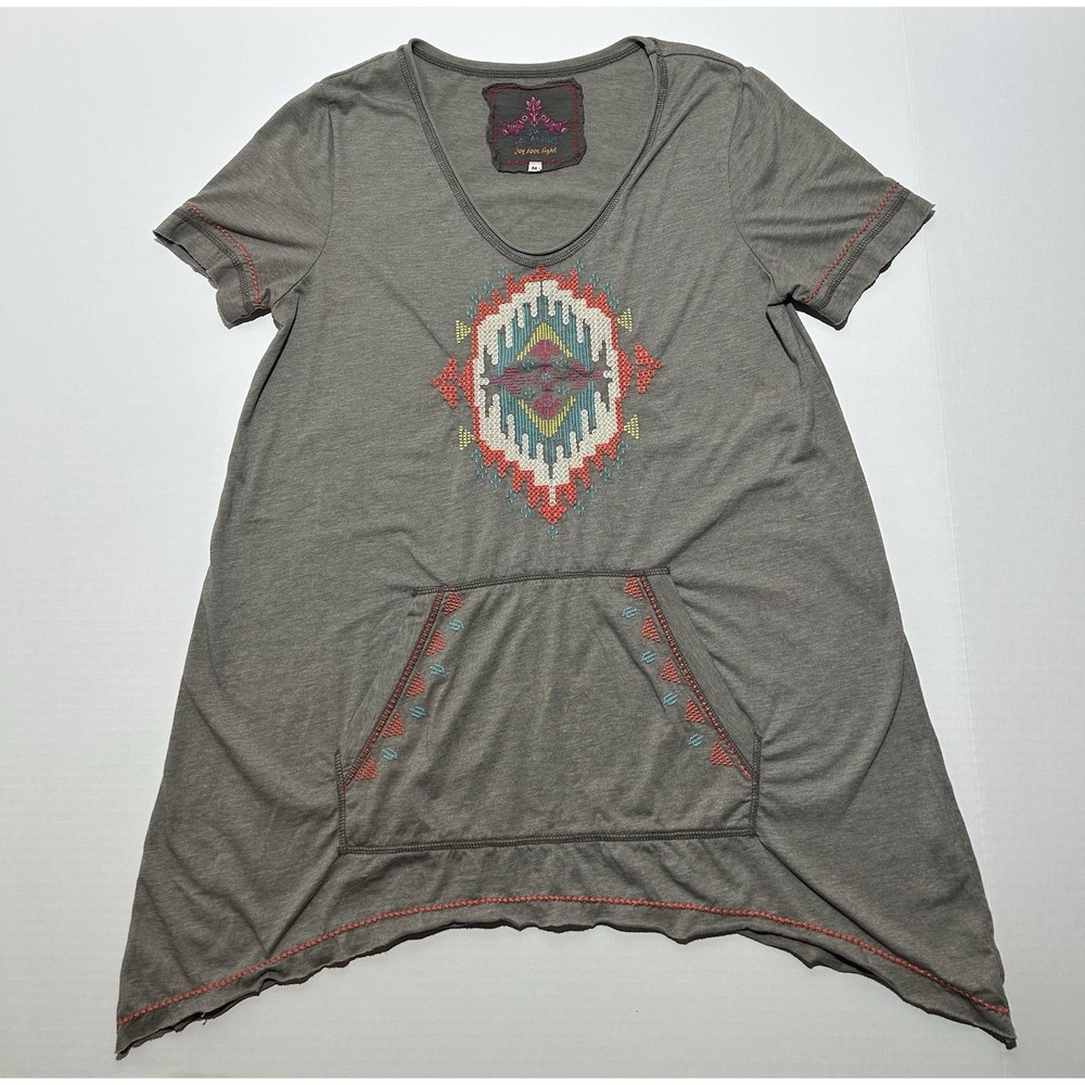 Johnny Was JW Los Angeles Joy Love Light Embroidered Floral Top Medium Bohemian